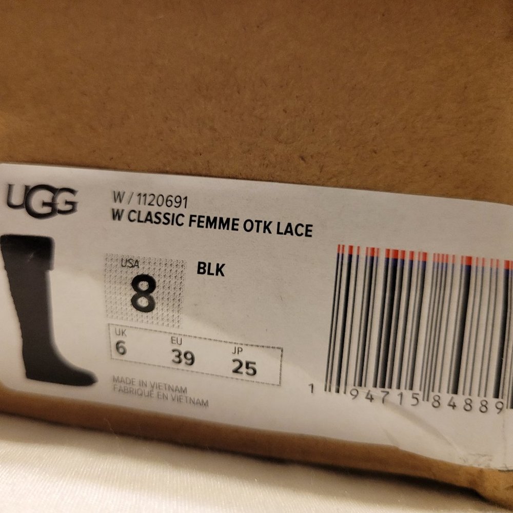 COPY - Womens UGG CLASSIC FEMME OTK LACE BLACK OVER THE KNEE WEDGE BOOTS